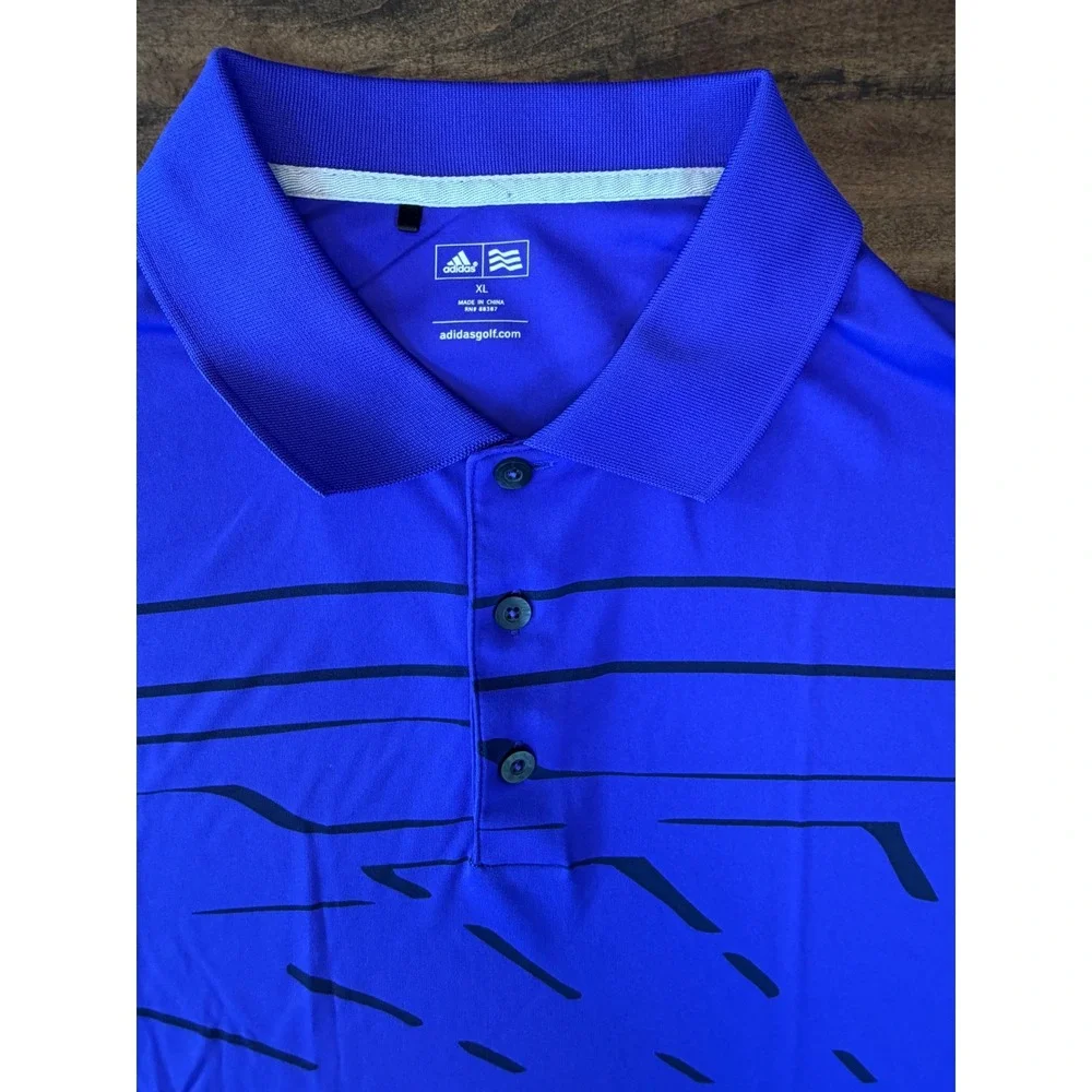 Adidas Golf Mens XL Royal Blue Graphic Stripe Performance Polo Shirt